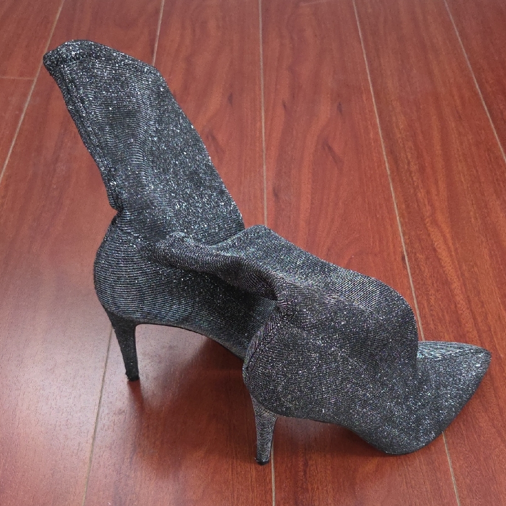 Women's Black Glitter Stiletto Sock Boot
